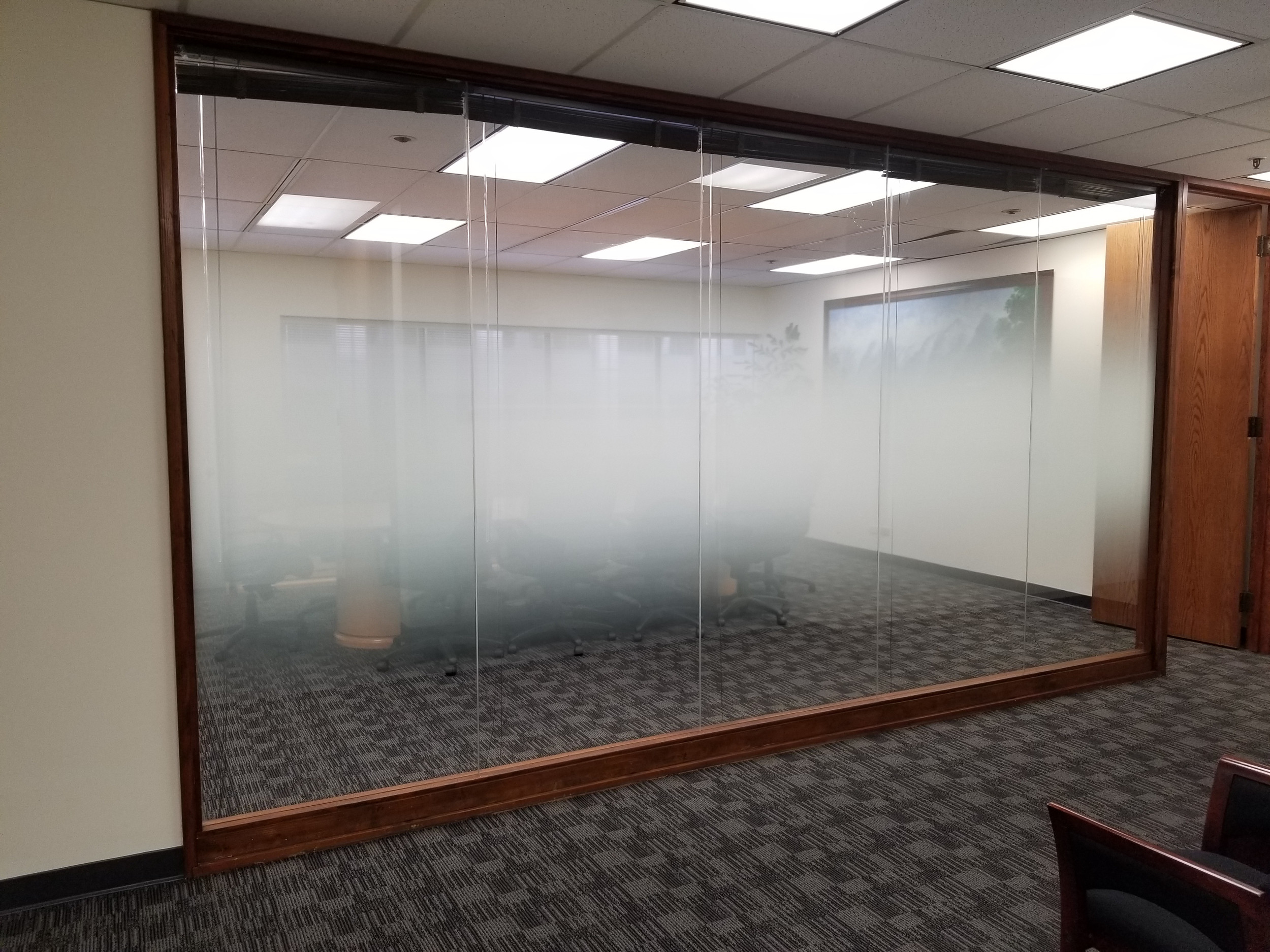 Window film applied to office glazing